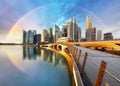 Singapore business district with rainbow - Marina bay Royalty Free Stock Photo