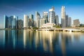 Singapore business district skyline financial downtown building with tourist sightseeing in morning at Marina Bay, Singapore.