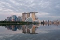 Singapore business district skyline financial downtown building with tourist sightseeing in night at Marina Bay, Singapore. Asian