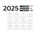 Singapore Calendar 2025. Week starts from Sunday. Vector graphic design.