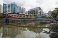 Singapore City Centre`s iconic Painted Bridge over the river Royalty Free Stock Photo