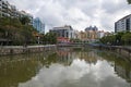 Singapore City Centre`s iconic Painted Bridge over the river Royalty Free Stock Photo