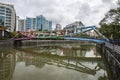 Singapore City Centre`s iconic Painted Bridge over the river Royalty Free Stock Photo