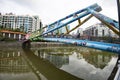 Singapore City Centre`s iconic Painted Bridge over the river Royalty Free Stock Photo