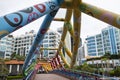Singapore City Centre`s iconic Painted Bridge over the river Royalty Free Stock Photo