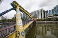 Singapore City Centre`s iconic Painted Bridge over the river Royalty Free Stock Photo