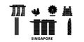 Singapore City flat travel skyline set. Singapore City black city vector illustration, symbol, travel sights, landmarks. Royalty Free Stock Photo