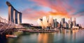 Singapore city at Marina during dramatic sunset