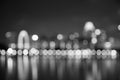 Singapore city night lights blurred bokeh black and white Royalty Free Stock Photo