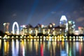 Singapore city night lights blurred bokeh Royalty Free Stock Photo