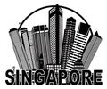 Singapore City Skyline Circle Black and White Illustration Royalty Free Stock Photo