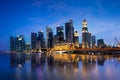 Singapore city skyline at dusk, Singapore referred to as the Lion City, the Garden City