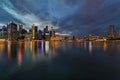 Singapore City Skyline at Evening Twilight