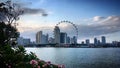 Singapore city skyline with Singapore Flyer at the sunset, February 2019. Royalty Free Stock Photo