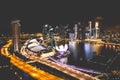 Singapore city skyline at night and view of Marina Bay Top View
