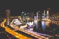 Singapore city skyline at night and view of Marina Bay Top View Royalty Free Stock Photo