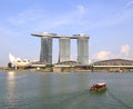 Singapore city skyline with Singapore river cruise, Marina Bay Sands, Art Science Museum view from Esplanade Bridge