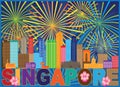 Singapore City Skyline Fireworks Color vector Illustration Royalty Free Stock Photo