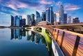 Singapore city skyline at sunset  with bridge Royalty Free Stock Photo