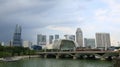 Singapore city skyline, view from Anderson Bridge, see Singapore river, Esplanade Theater, Esplanade Bridge