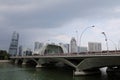 Singapore city skyline, view from Anderson Bridge, see Singapore river, Esplanade Theater, Esplanade Bridge