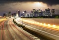 Singapore cityscape skyline during sunset with traffic - Transportation Royalty Free Stock Photo