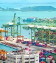 Singapore commercial port, cranes, containers Royalty Free Stock Photo