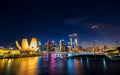 The cityscape of Singapore at dusk, the city in the evening, the modern buildings in the business district are lit up beautifully Royalty Free Stock Photo