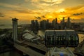 Cityscape from a height from the Singapore Flyer In the evening, the beautiful golden sky