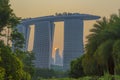 SINGAPORE, SINGAPORE - DECEMBER 16 2018: Night View At Supertree Skywalk In Gardens By The Bay In SingaporeThe Beautiful Sunset