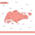 Singapore detailed map in flat line style