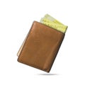 Singapore dollar notes popping out of a brown leather menÃ¢â¬â¢s wallet