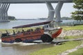 Singapore DUCK Tour bus getting out from the water Royalty Free Stock Photo