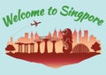 Singapore famous landmark silhouette style on float red island and green country name text,travel and tourism