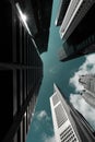 SINGAPORE-16 FEB 2018:Business buildings skyline looking up with blue sky Royalty Free Stock Photo