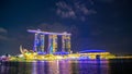 Beautiful laser show at Marina Bay waterfront in Singapore at night. Wonderful laser show and water in