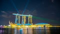 Beautiful laser show at Marina Bay waterfront in Singapore at night. Wonderful laser show and water in
