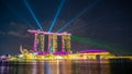 Beautiful laser show at Marina Bay waterfront in Singapore at night. Wonderful laser show and water in