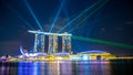 Beautiful laser show at Marina Bay waterfront in Singapore at night. Wonderful laser show and water in