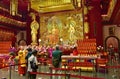 Singapore - February 2015.Buddhist temple interior with altar an