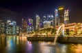 View at Merlion Statue fountain and business district of Singapore Royalty Free Stock Photo