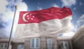 Singapore Flag 3D Rendering on Blue Sky Building Background