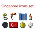 Singapore flat icons set