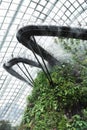 Singapore, GARDEN BY THE BAY view the waterfall and bridge under the dome glass with steel framework Royalty Free Stock Photo