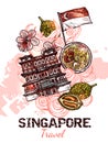 Singapore Hand Drawn Sketch Poster