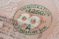 Singapore immigration stamp Royalty Free Stock Photo
