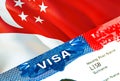 Singapore immigration visa. Closeup Visa to Singapore focusing on word VISA, 3D rendering. Travel or migration to Singapore Royalty Free Stock Photo
