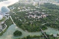 SINGAPORE - JAN 19 2016: aerial view of buildings river and green