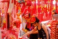 Singapore, Jan 1 2023 - Locals shopping for Chinese New Year ornaments home decoration in Chinatown night market