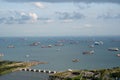 Anchorage area panorama opposite Gardens by the Bay with many ships on an anchorage Royalty Free Stock Photo